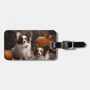 Papillon-Welpe Herbstfreude Kürbis Gepäckanhänger