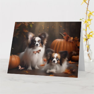 Papillon Welpe Herbstfreude Kürbis Karte