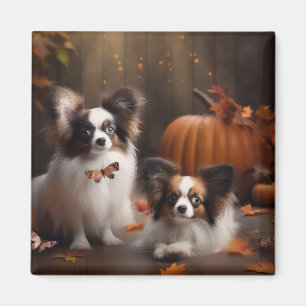 Papillon-Welpe Herbstfreude Kürbis Magnet