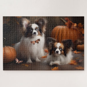Papillon-Welpe Herbstfreude Kürbis Puzzle
