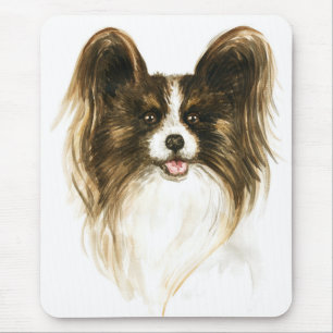 Papillon-Welpen-Mama-Hundefreundin-Wasserfarbe-Fel Mousepad