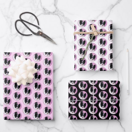 Papillon (White and Black) Painting - Dog Art Geschenkpapier Set (Vorderseite)
