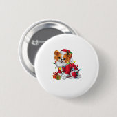 Papillon Xmas Lighting Santa Papillon Dog Christma Button (Vorne & Hinten)