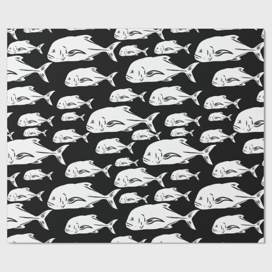 Papio und Ulua - Schwarzweißdruck in Hawaii Geschenkpapier (Flach)