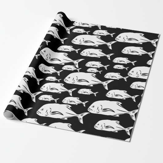 Papio und Ulua - Schwarzweißdruck in Hawaii Geschenkpapier (Ungerollt)