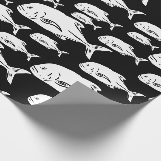 Papio und Ulua - Schwarzweißdruck in Hawaii Geschenkpapier (Ecke)