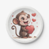 Papipteller Valentinstag Affe Rote Herzen Pappteller (Vorderseite)