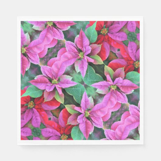 Papp Napkin Pink/Rote Poinsettia Serviette (Vorderseite)