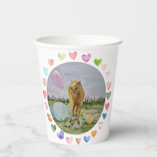 Pappbecher Pferdemotiv, Pony Party (Vorderseite)