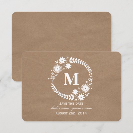 Pappe Inspiriertes Whiteath Monogramm Rett Datum Save The Date (Vorne/Hinten)