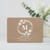 Pappe Inspiriertes Whiteath Monogramm Rett Datum Save The Date (Stehend Vorderseite)