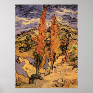 Pappeln an einer Straße durch Hügel von Vincent va Poster