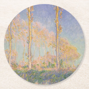 Pappeln, impressionistische Landschaft, Claude Mon Runder Pappuntersetzer