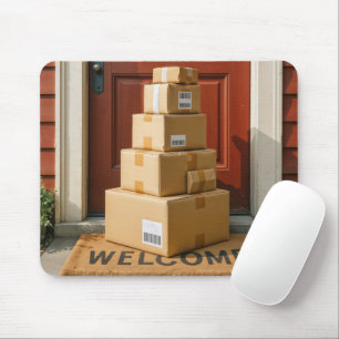 Pappkartons auf einer Willkommensmatte Mousepad
