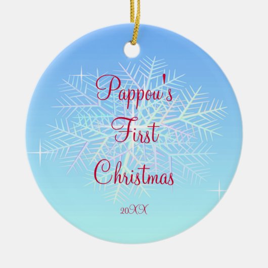 Pappous erste Weihnachtsschneeflocke-Verzierung Keramik Ornament (Vorne)