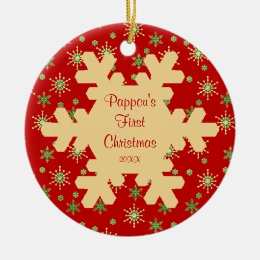 Pappous erstes Weihnachtsrote Keramik Ornament (Vorne)