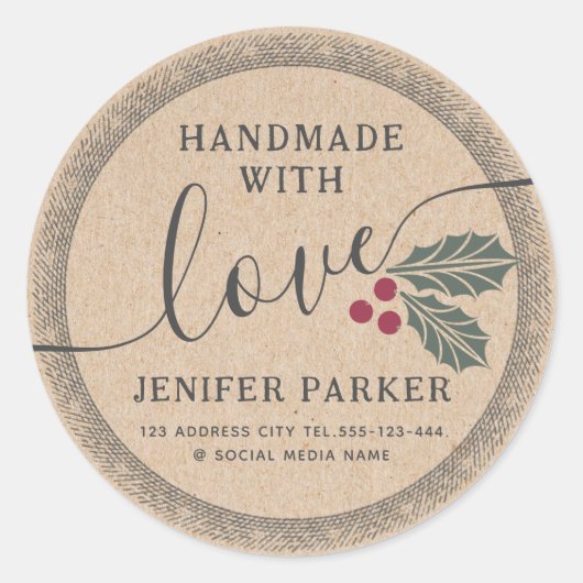 Pappschrift handgefertigt mit Heiligbeere Runder Aufkleber (Vorderseite)