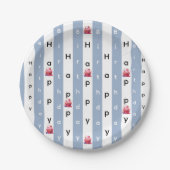 Pappteller, Blau-Weiß gestreift Geburtstag Pappteller (Vorderseite)