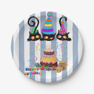 Pappteller, Blau-Weiß gestreift Geburtstag Pappteller