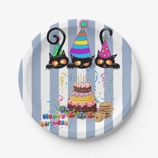 Pappteller, Blau-Weiß gestreift Geburtstag Pappteller (Vorderseite)