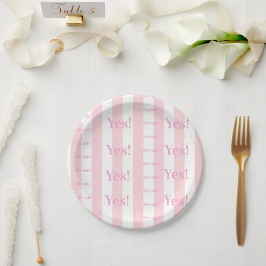 Pappteller, Blau & Weiß gestreift Sie sagte Ja! Pappteller (Hochzeit)