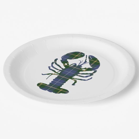 Pappteller-   blauer NeuschottlandTartanhummer Pappteller (Schrägansicht)