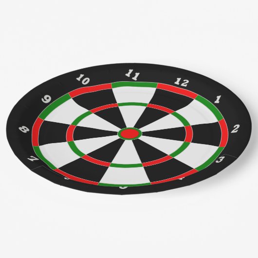Pappteller - Dartboard-Uhr-Entwurf (Schrägansicht)
