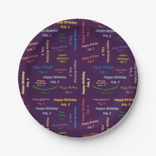 Pappteller Februar, 3. Geburtstag (Vorderseite)