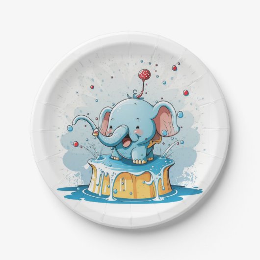 Pappteller, Glücklicher blauer Elefant Pappteller (Vorderseite)