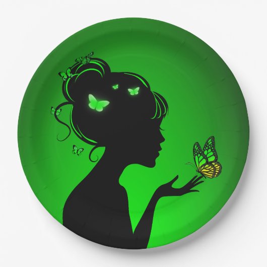 Pappteller Grüne Schmetterlingsfrau (Vorderseite)
