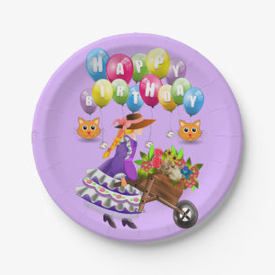 Pappteller, Happy Birthday viktorianisches Kätzche Pappteller