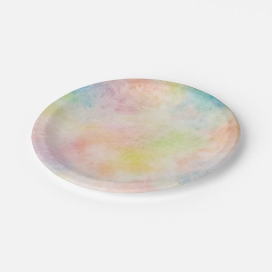 Pappteller mit einem multi Aquarellpastellentwurf (Schrägansicht)