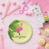 Pappteller mit rosa Flamingo und Palmen (Party)