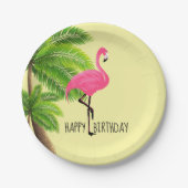 Pappteller mit rosa Flamingo und Palmen (Vorderseite)
