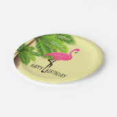 Pappteller mit rosa Flamingo und Palmen (Schrägansicht)