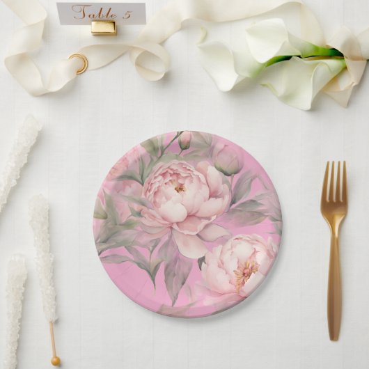 Pappteller mit rosa Pfingstrosen (Hochzeit)