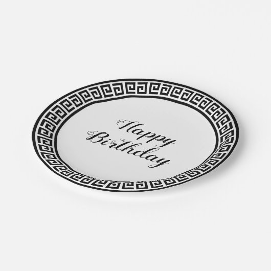 Pappteller mit schwarzem u. weißem griechischem (Schrägansicht)