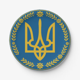 Pappteller mit ukrainischer Nationalsymbolik