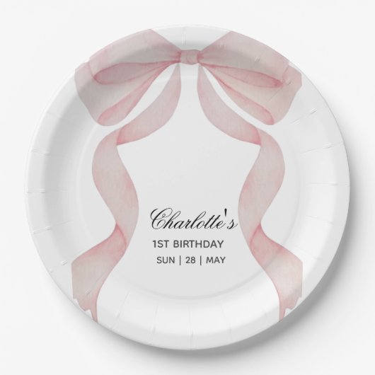 Pappteller Pink Schleife Mädchen Geburtstag (Vorderseite)