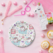 Pappteller, Rosa Blau Einhorn Regenbogen Katze  Pappteller (Party)