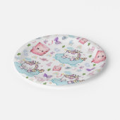 Pappteller, Rosa Blau Einhorn Regenbogen Katze  Pappteller (Schrägansicht)