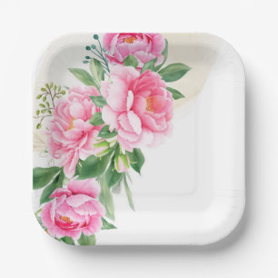 Pappteller-Rosa Pfingstrosen Pappteller