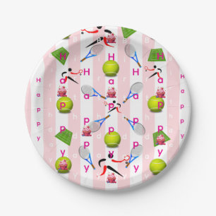 Pappteller, rosa und weiße Streifen Geburtstag Pappteller