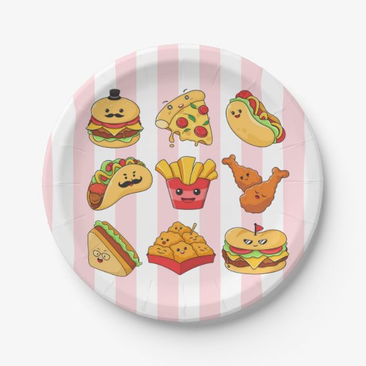 Pappteller, rosa und weiße Tacos Streifen Pappteller (Vorderseite)