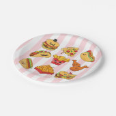 Pappteller, rosa und weiße Tacos Streifen Pappteller (Schrägansicht)