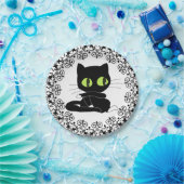 Pappteller, schwarze Floral Black Cat Pappteller (Party)