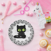 Pappteller, schwarze Floral Black Cat Pappteller (Party)