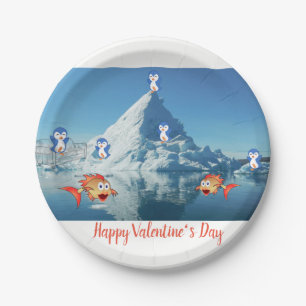 Pappteller Valentinstag, Pinguin
