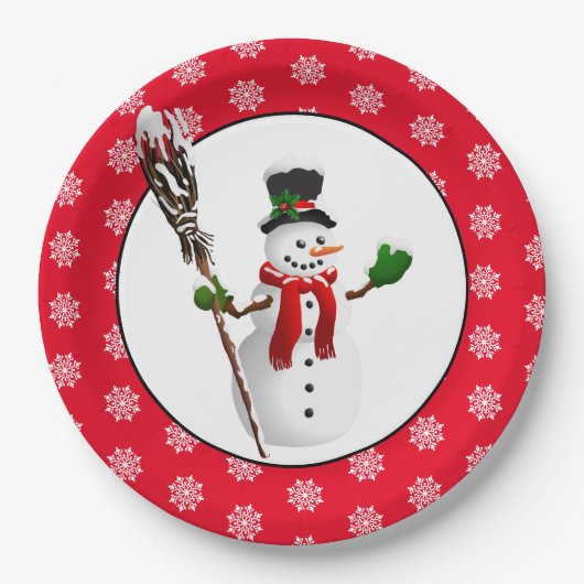Pappteller-Weihnachts-Schneemann Pappteller (Vorderseite)