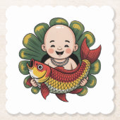 Pappuntersetzer | Niedlicher Junge mit Lucky Koi Untersetzer (Vorderseite)